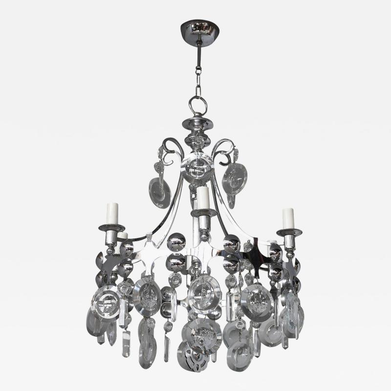 Fine French 1970s Metal and Glass Chandelier