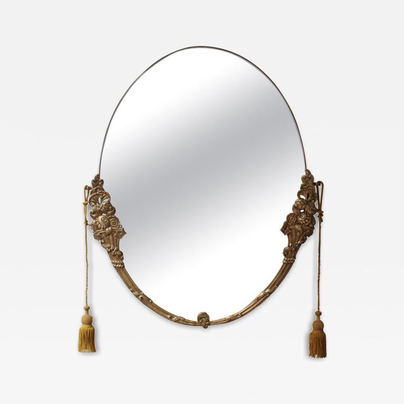 Fine French Art Deco Oval Mirror with a Solid Brass Frame