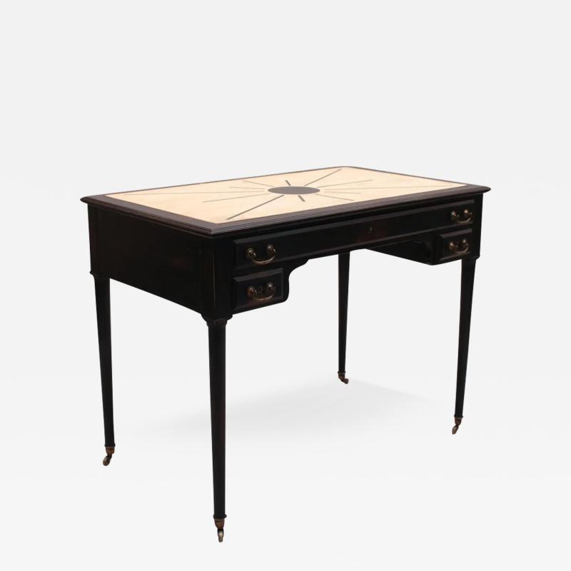 Fine French Blackened Wood Desk with an Off White Lacquered Top with Inlays