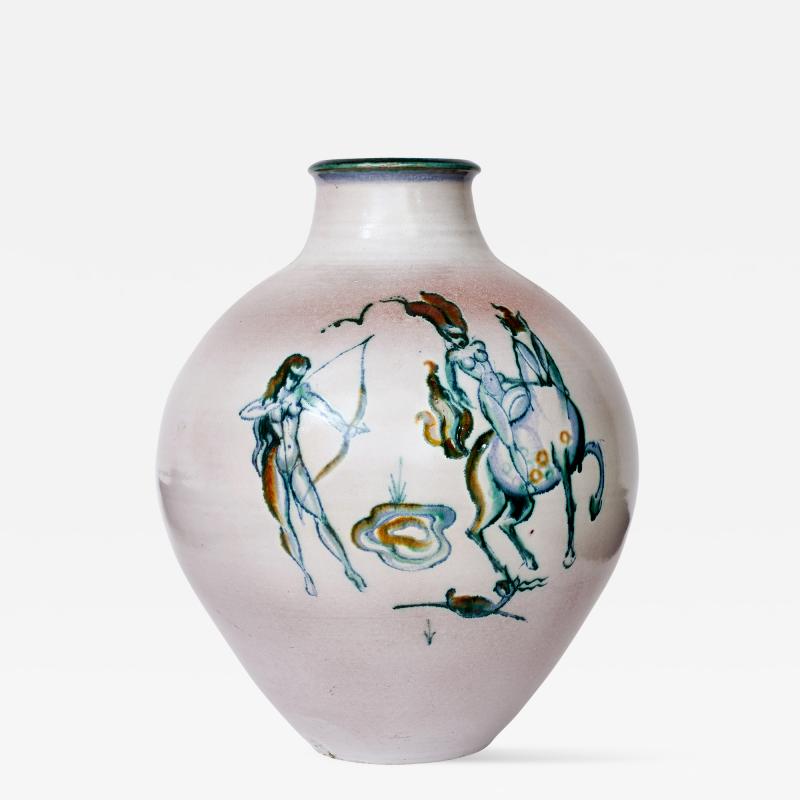 Fine Glazed Earthenware Vase with Amazons Decor