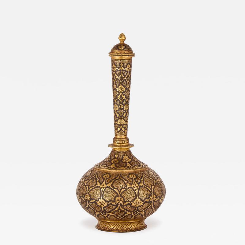 Fine Indian Gold Damascened Koftgari Steel Bottle and Stopper