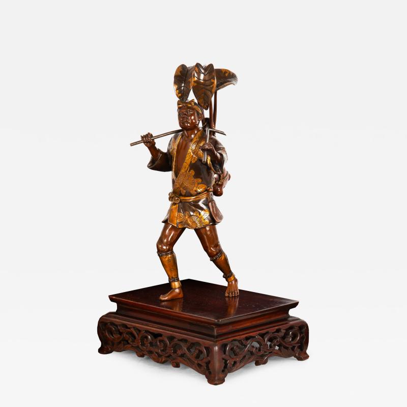 Fine Japanese Meiji Period Bronze Sculpture Okimono of Fire Watchman