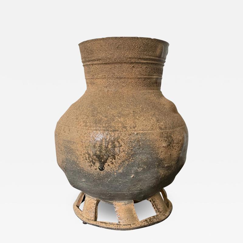 Fine Korean Pottery Footed Jar with Long Neck Silla Period