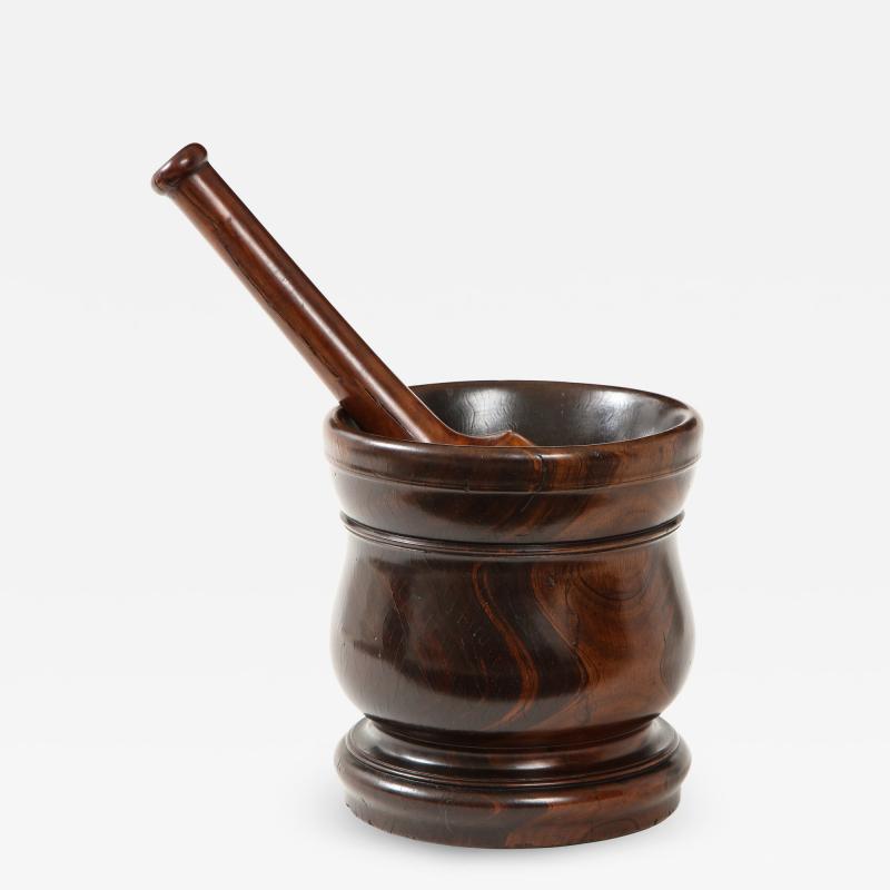 Fine Lignum Vitae Mortar by F West with a Companion Pestle 17th century