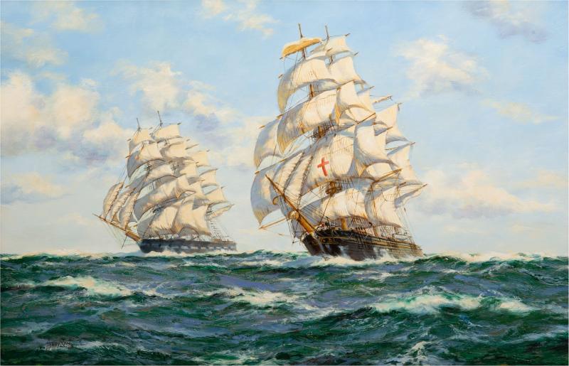 Fine Maritime Seascape Painting of American Clipper Ships by Henry Scott