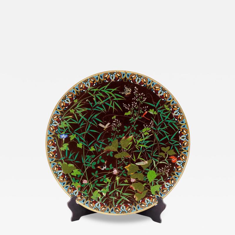 Fine Meiji Cloisonn Enamel Charger Bamboo and Insects Attributed Goto