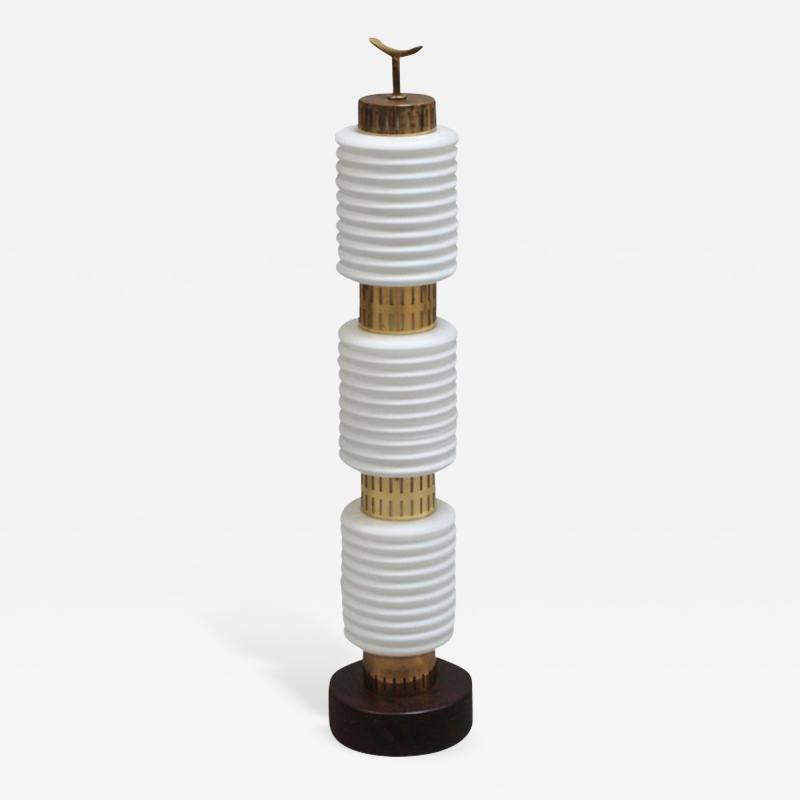 Fine Opaline Brass and Wood Table Lamp