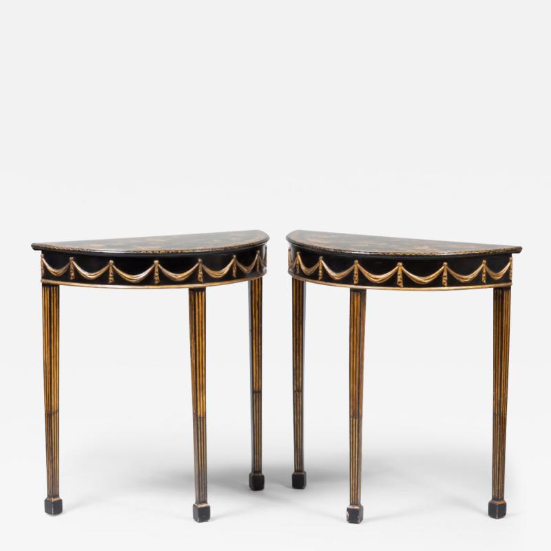 Fine Pair of Adam Style Chinoiserie Lacquer Tables