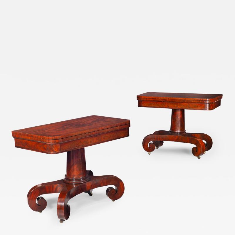 Fine Pair of American Classical Mahogany Card Tables Massachusetts ca 1820
