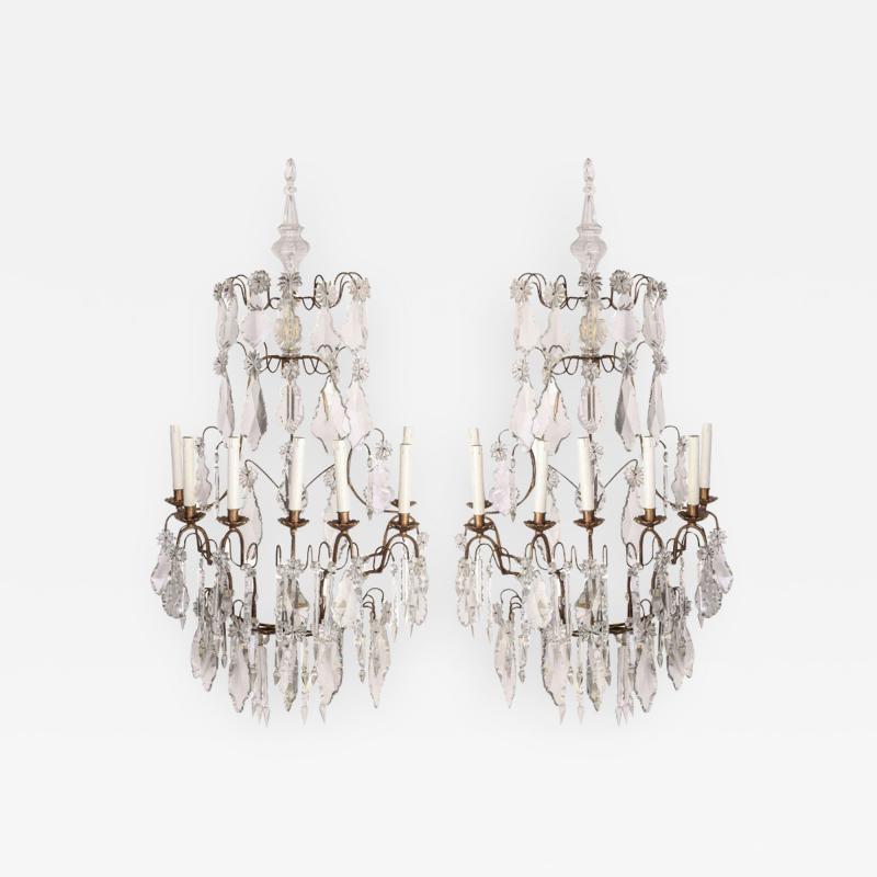 Fine Pair of Continental Seven Branch Cut Glass Wall Lights