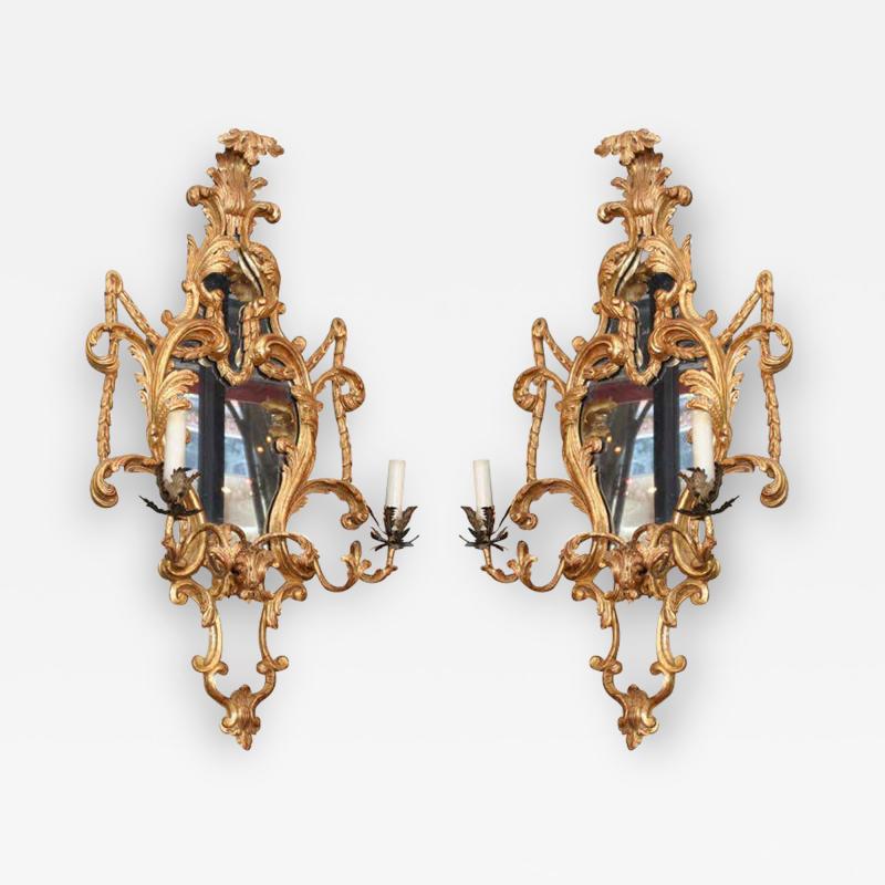 Fine Pair of George III Giltwood Two Light Sconces