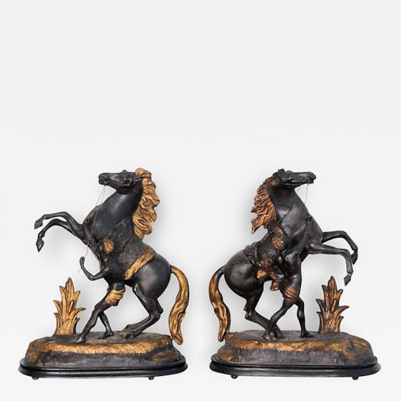 Fine Pair of Gilt Tole Equestrian Figures with Blackamoors Italy
