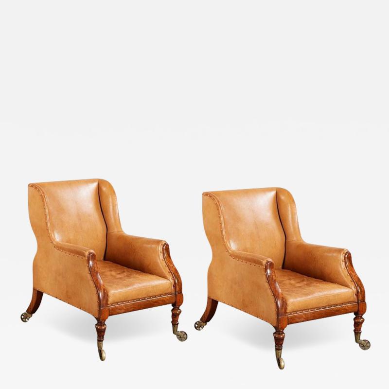 Fine Pair of Leather Library Chairs