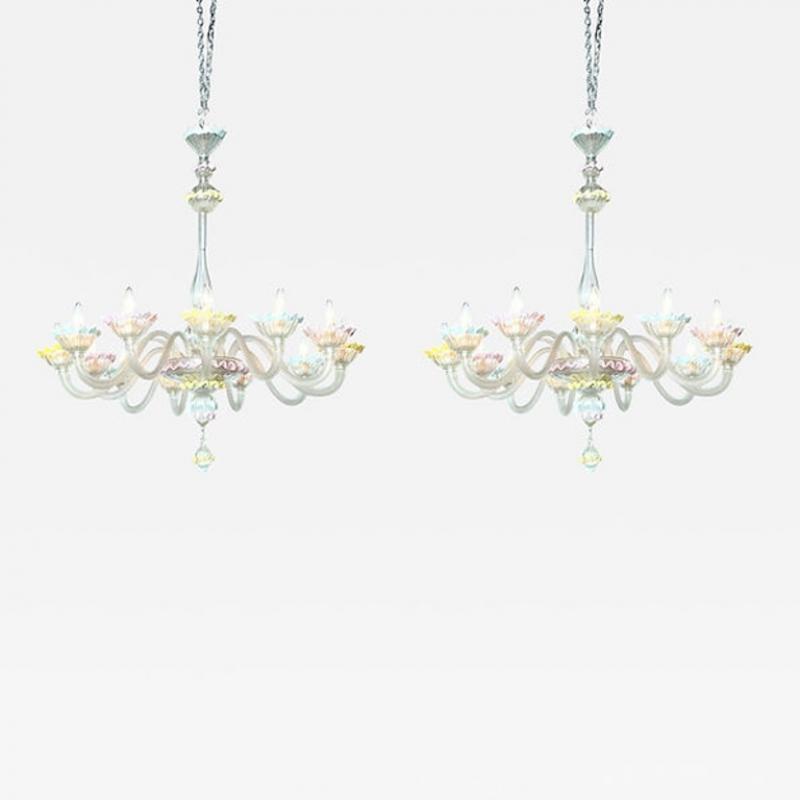 Fine Pair of Murano Glass Twelve Light Chandeliers 1950s Italy