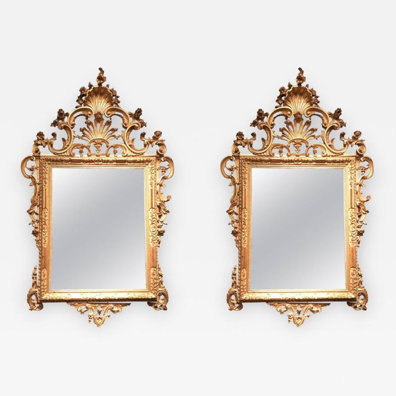 Fine Pair of Venetian Carved and Giltwood Mirrors Italy circa 1750