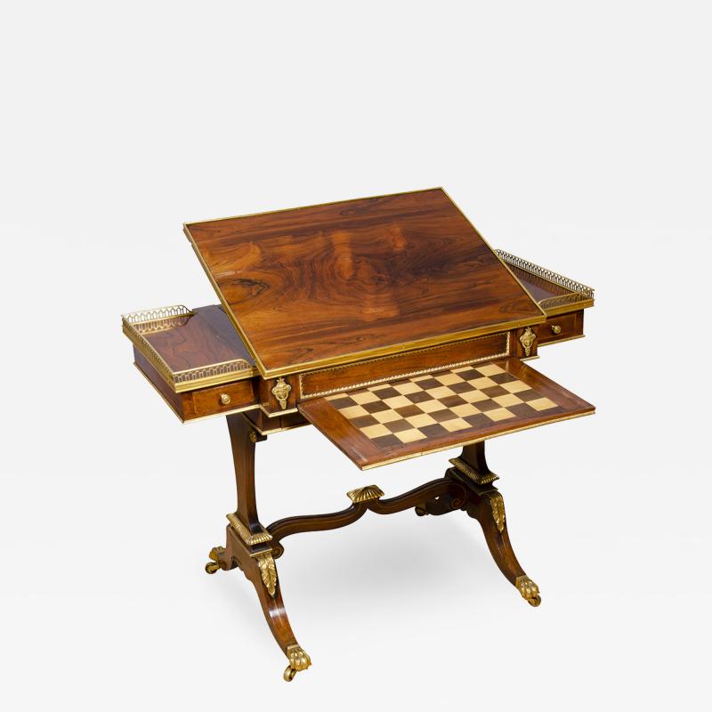 Fine Regency Rosewood And Bronze Mounted Writing Games Table