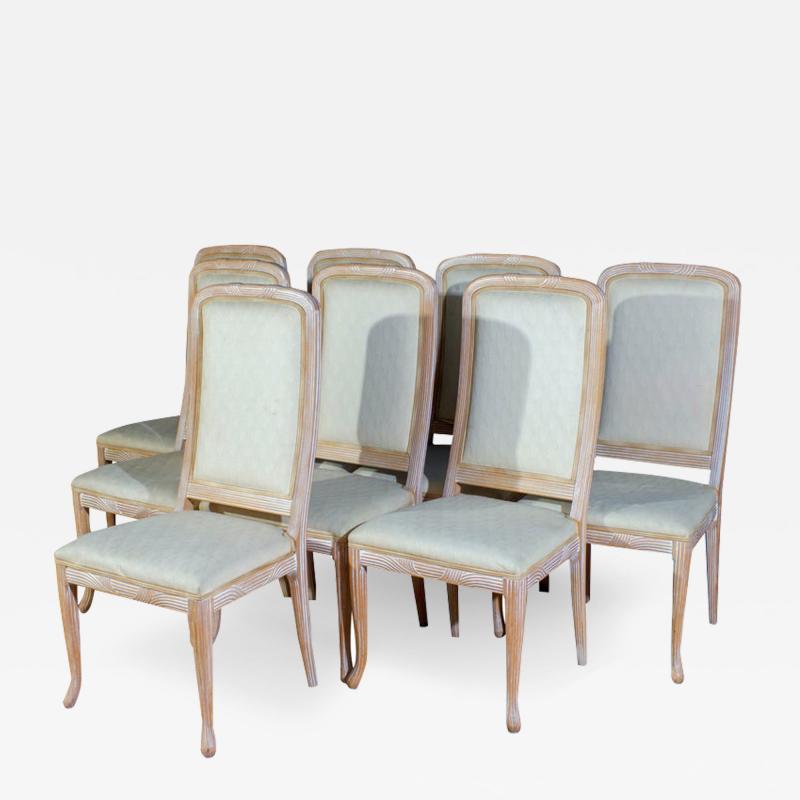Fine Set of 8 Italian White Decap Wood Chairs 1970s