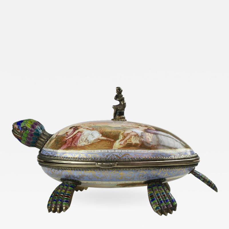 Fine Viennese Silver Gilt and Enamel Tortoise Turtle Box by Hermann Bohm