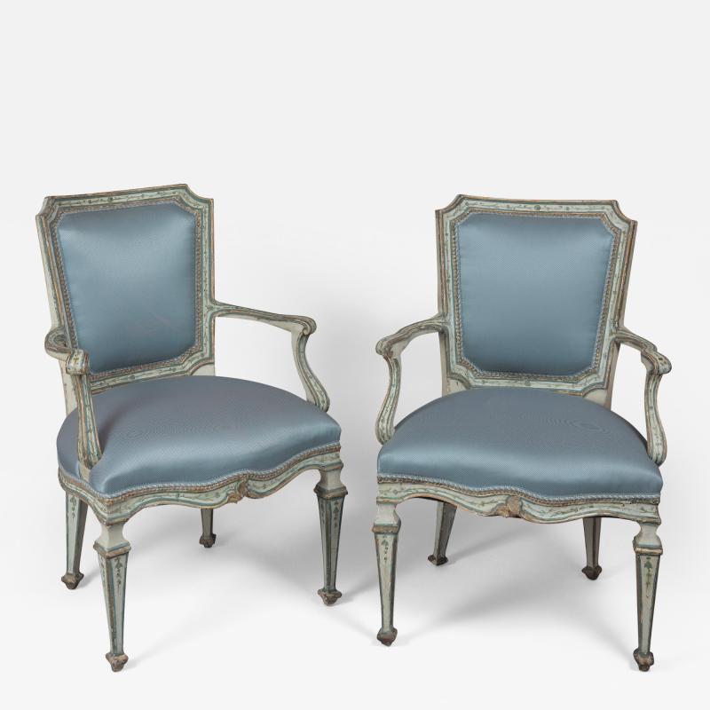 Finely Painted Pair of Louis XVI Venetian Armchairs