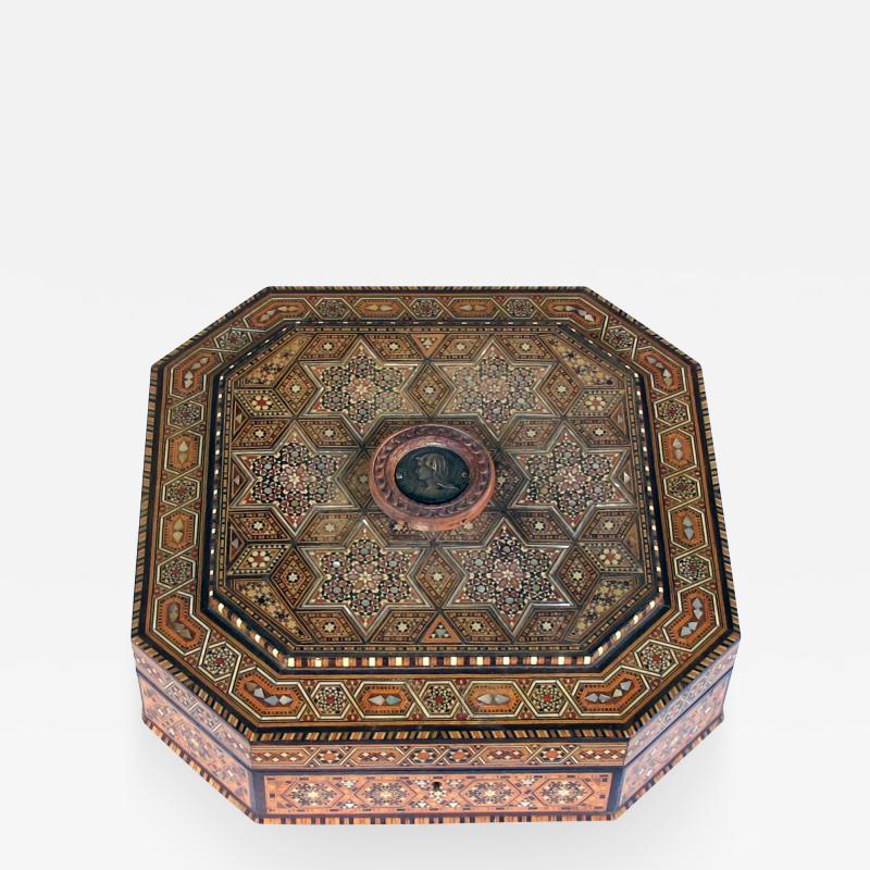 Finely crafted middle eastern micro mosaic marquetry inlaid octagonal box