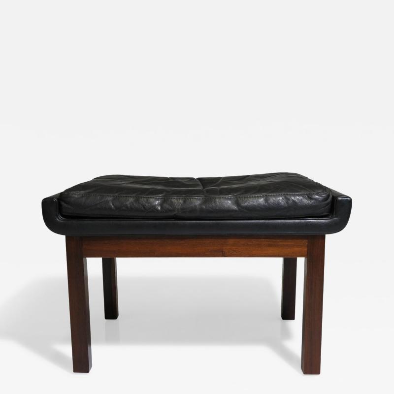 Finn Juhl Finn Juhl Danish Rosewood Black Leather Ottoman Stool