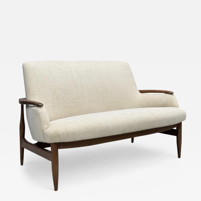 Finn Juhl Finn Juhl Style Danish Modern Wood Beige Fabric Sofa Denmark 1950s