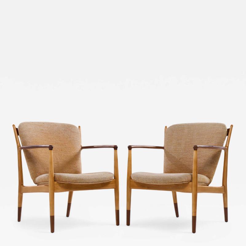 Finn Juhl Finn Juhl for Baker Delegate Mid Century Walnut Lounge Chairs Pair