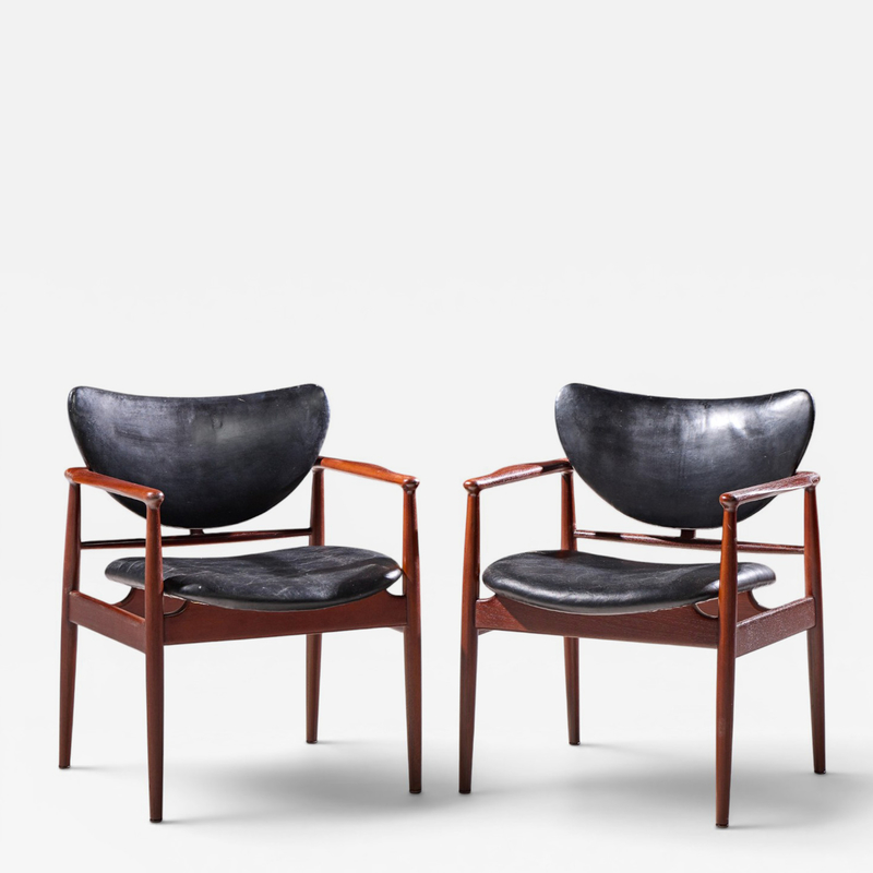 Finn Juhl Finn Juhl for Niels Vodder NV 48 Mid Century Danish Teak Lounge Chairs Pair