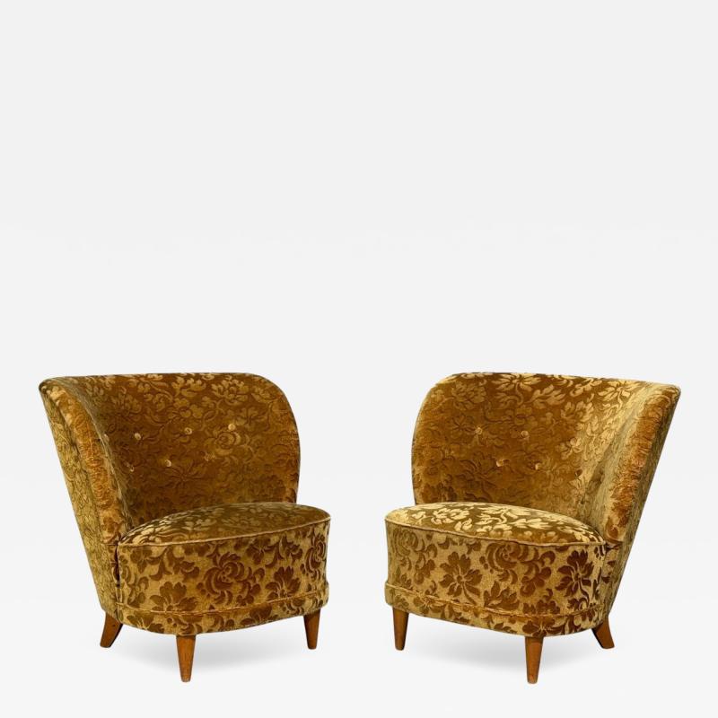 Finnish Modern Easy Chairs Damask Beech Finland 1940s