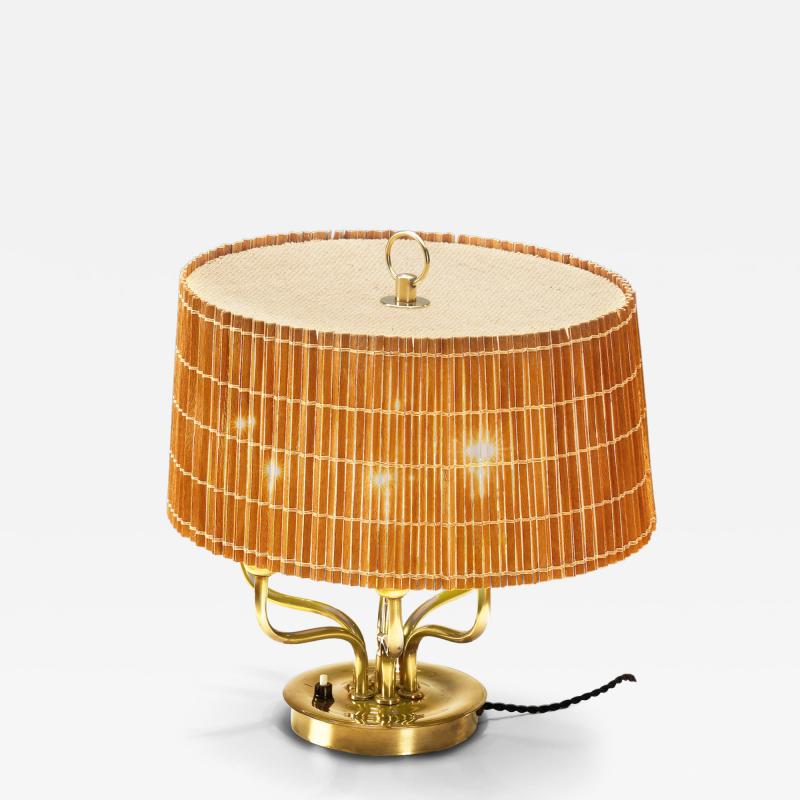 Finnish Six Armed Brass Table Lamp with Aspen Shade Finland Mid 20th Century