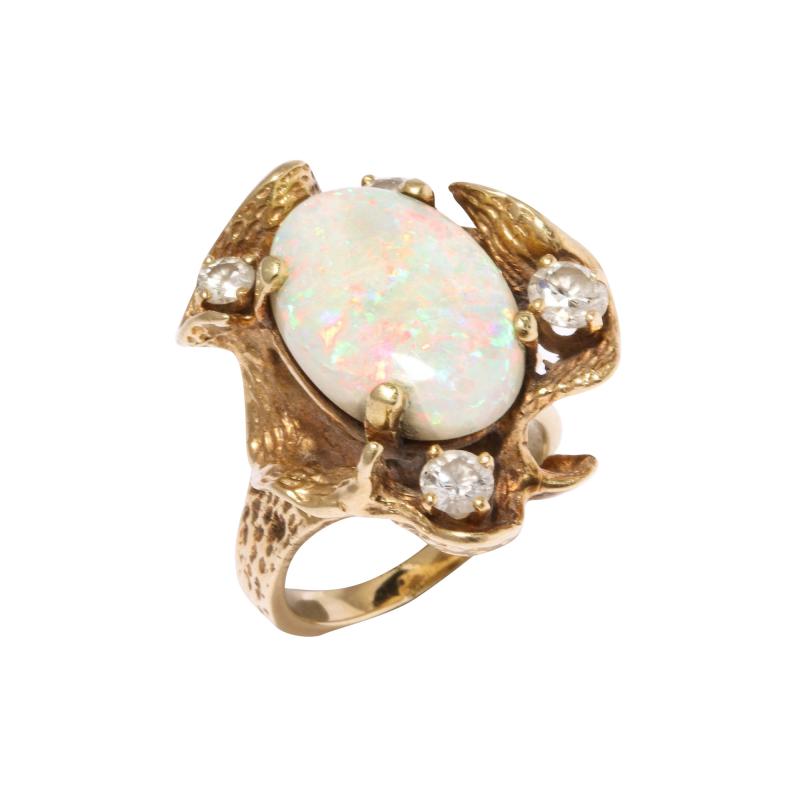 Fire Opal and Diamond 18 k Gold Ring