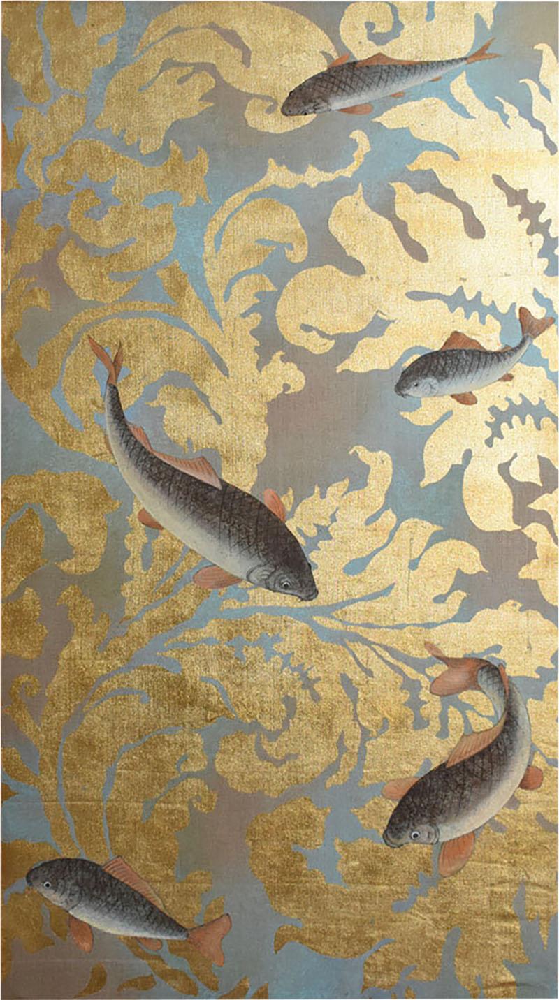 Fishes and foliage print on canvas 1970s 