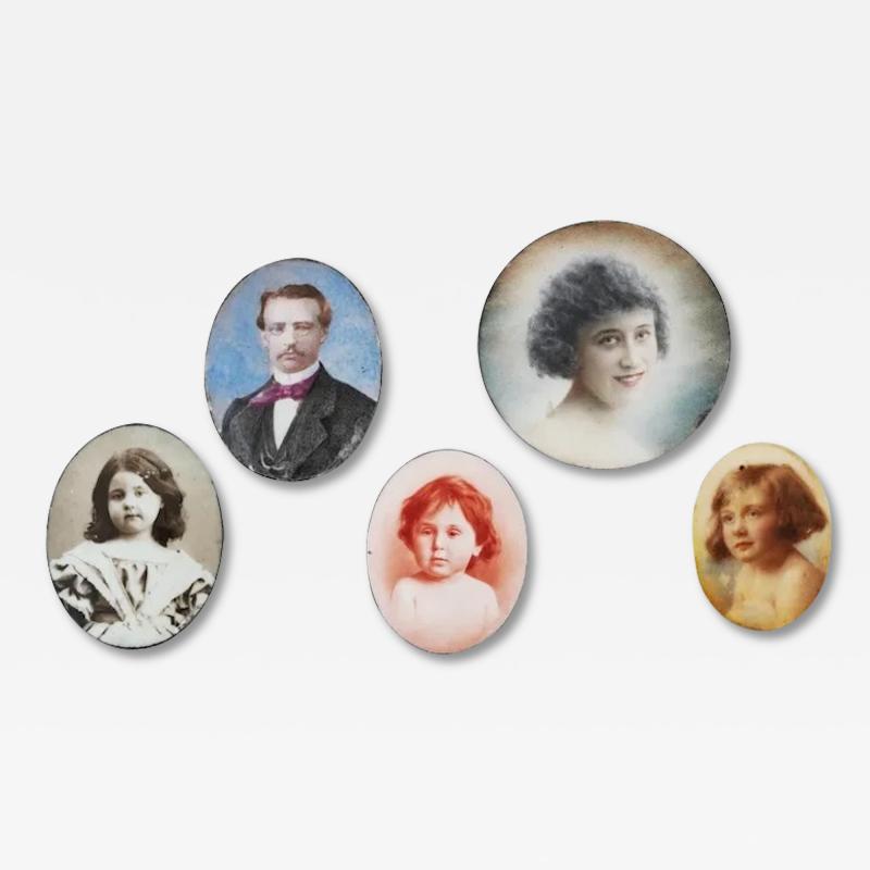 Five Antique Enamel Miniature Portrait Plaques