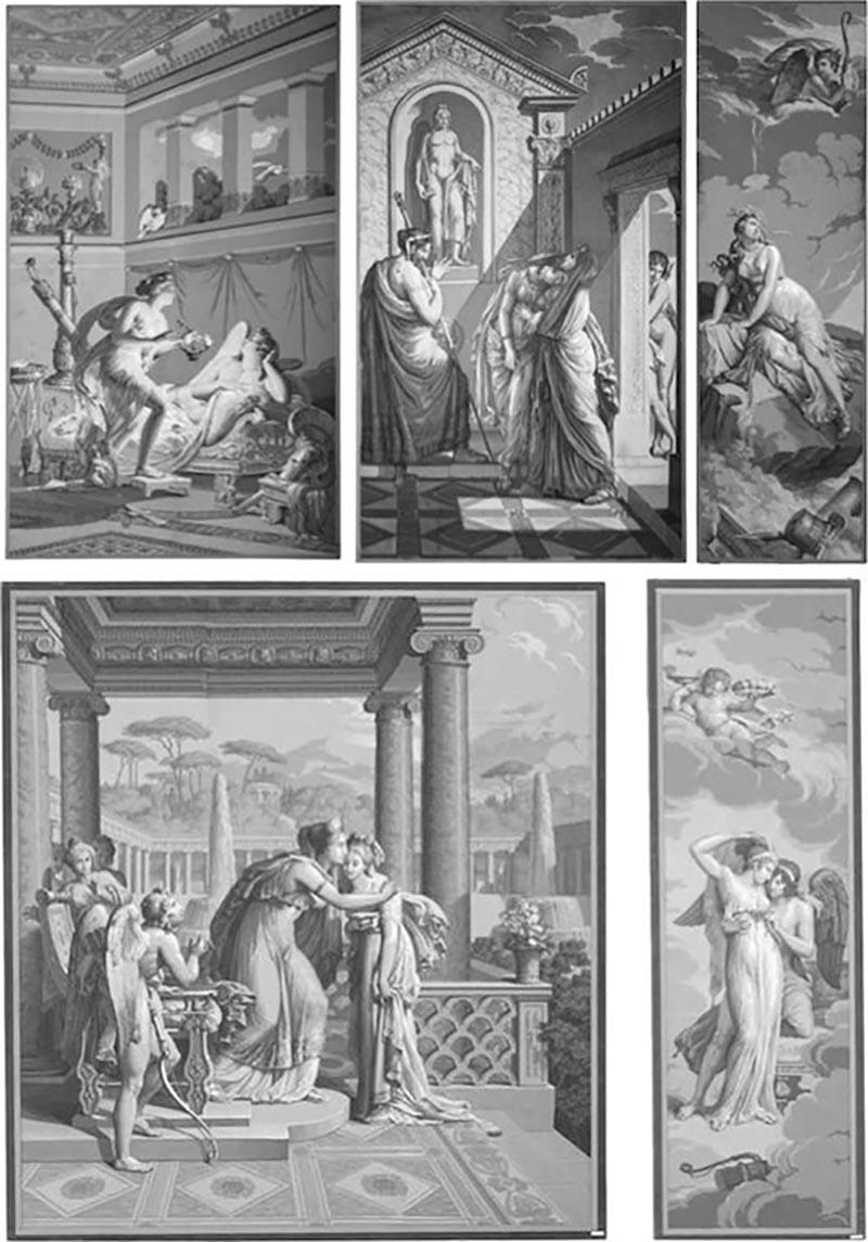 Five Wall Decoration En Grisaille by Dufour Paris France 19th Century