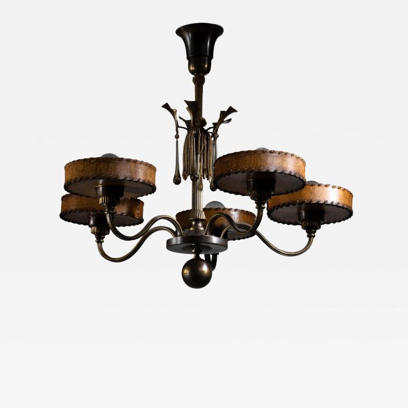 Five arm Art Deco chandelier