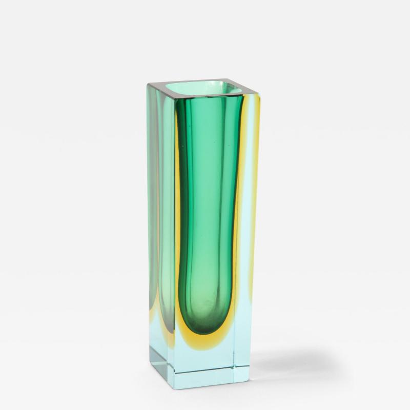 Flavio Poli 1970s Italian Green and Yellow Murano Sommerso Glass Vase by Flavio Poli