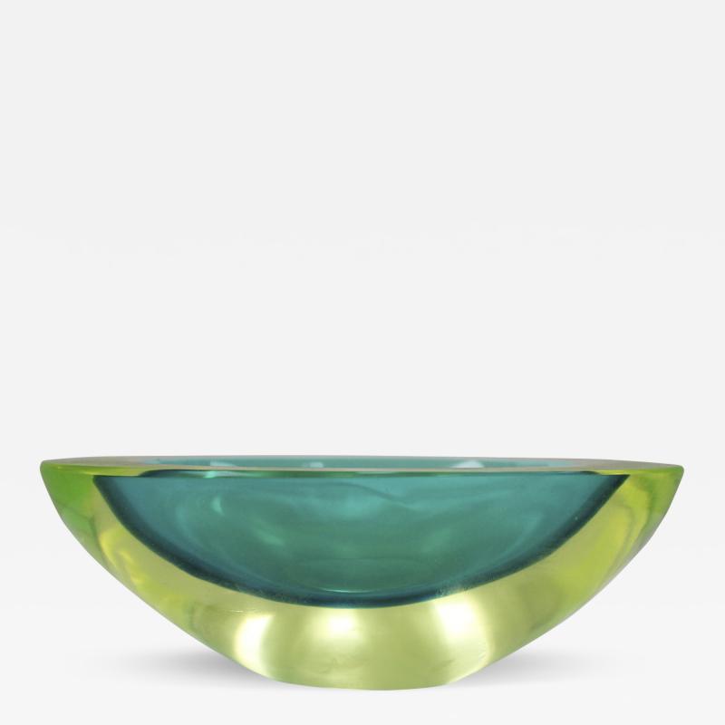 Flavio Poli MidCentury Turquoise and yellow Sommerso Murano Glass Bowl by Flavio Poli 1950