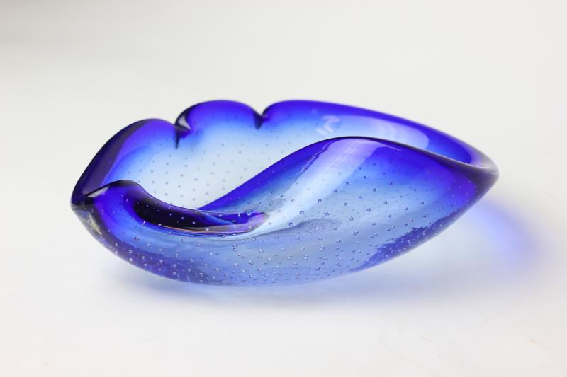 Flavio Poli - Seguso Blown Blue Bullicante Art Glass Bowl by Flavio ...