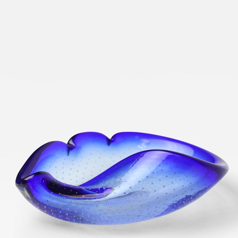 Flavio Poli Seguso Blown Blue Bullicante Art Glass Bowl by Flavio Poli 1960 Italy