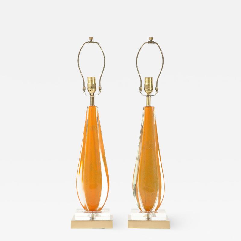 Flavio Poli Seguso Melon Color Murano Glass Lamps