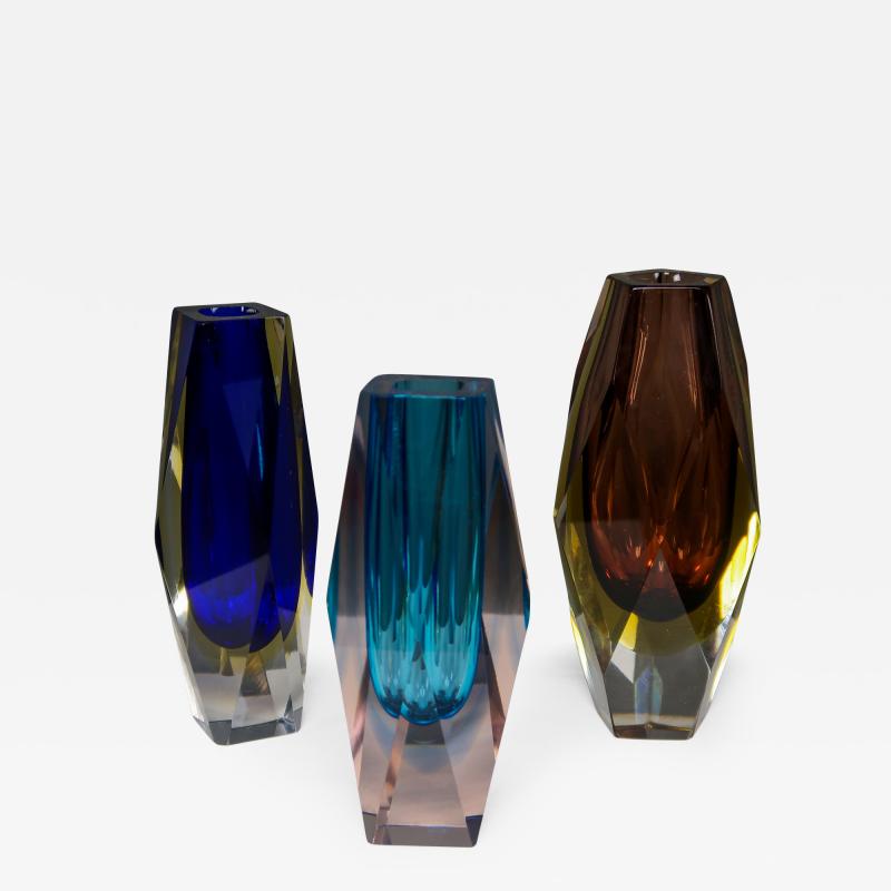 Flavio Poli Set 1960s Flavio Poli Sommerso Murano Glass Vases