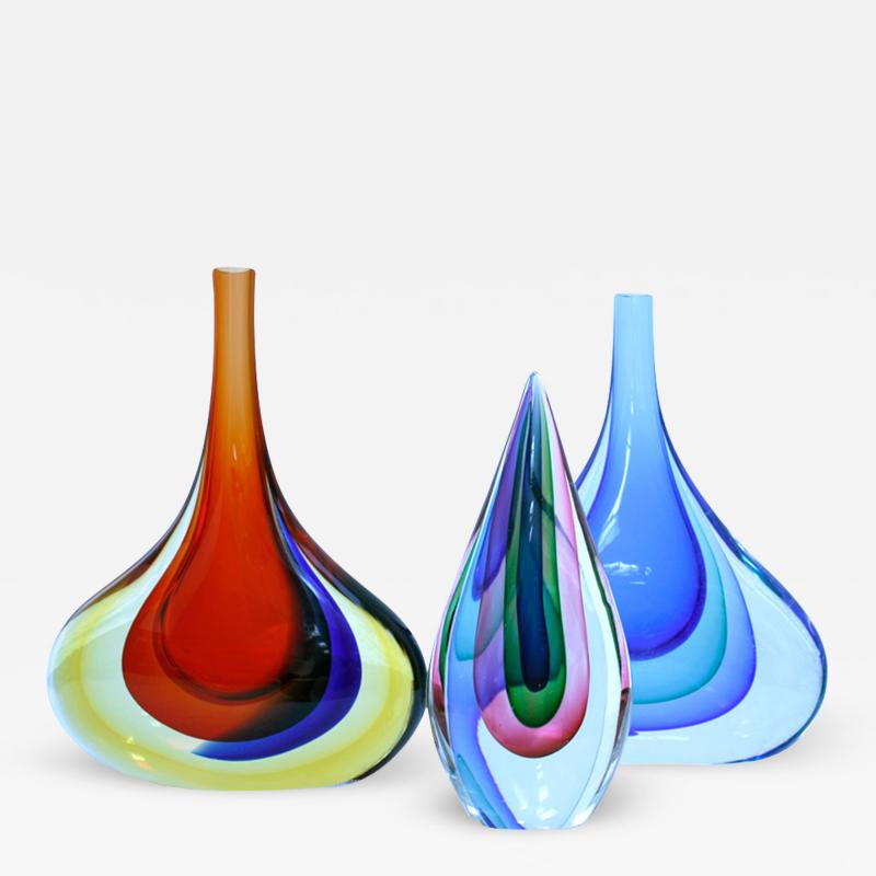 Flavio Poli Set of Three Flavio Poli Murano Glass Italian Vases