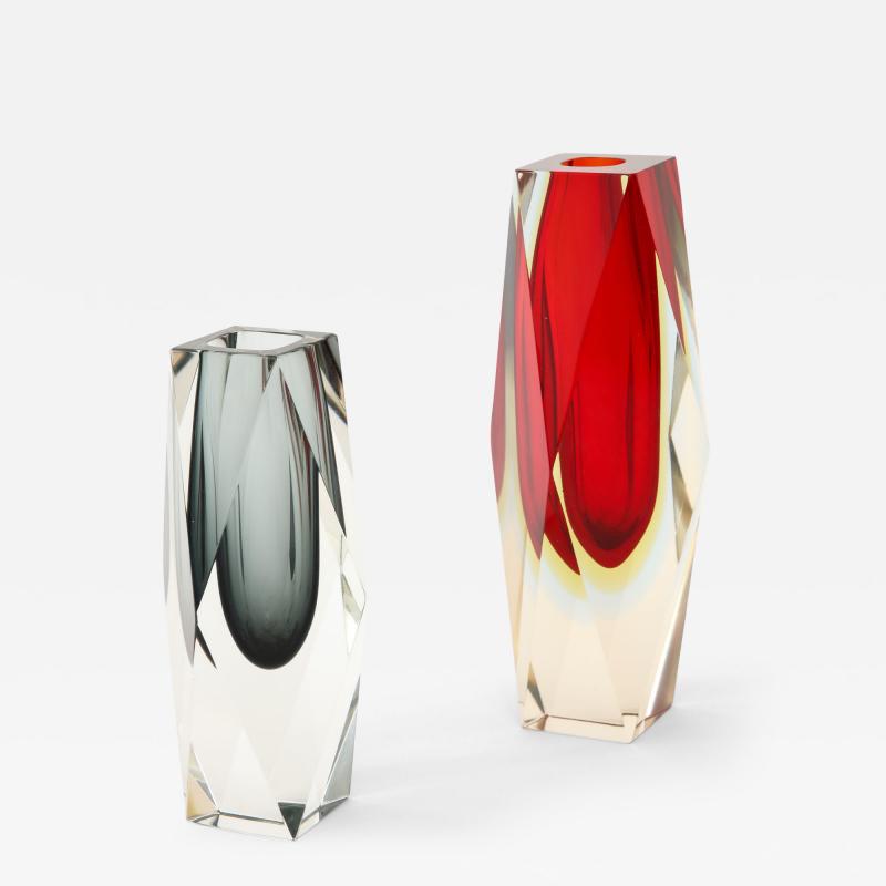 Flavio Poli Set of Two 1970s Faceted Murano Glass Sommerso vases By Flavio Poli 