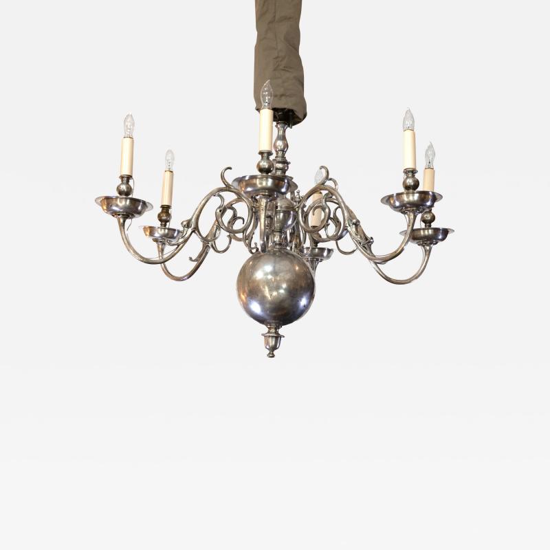 Flemish Baroque Style Silver Plated Cast Bronze Six Light Chandelier circa 1870