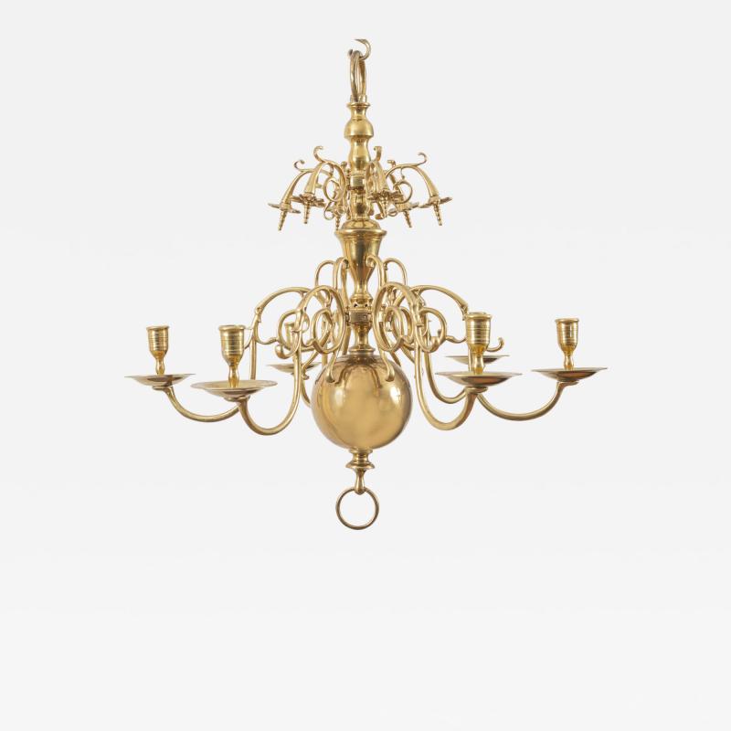 Flemish Brass Six Arm Chandelier