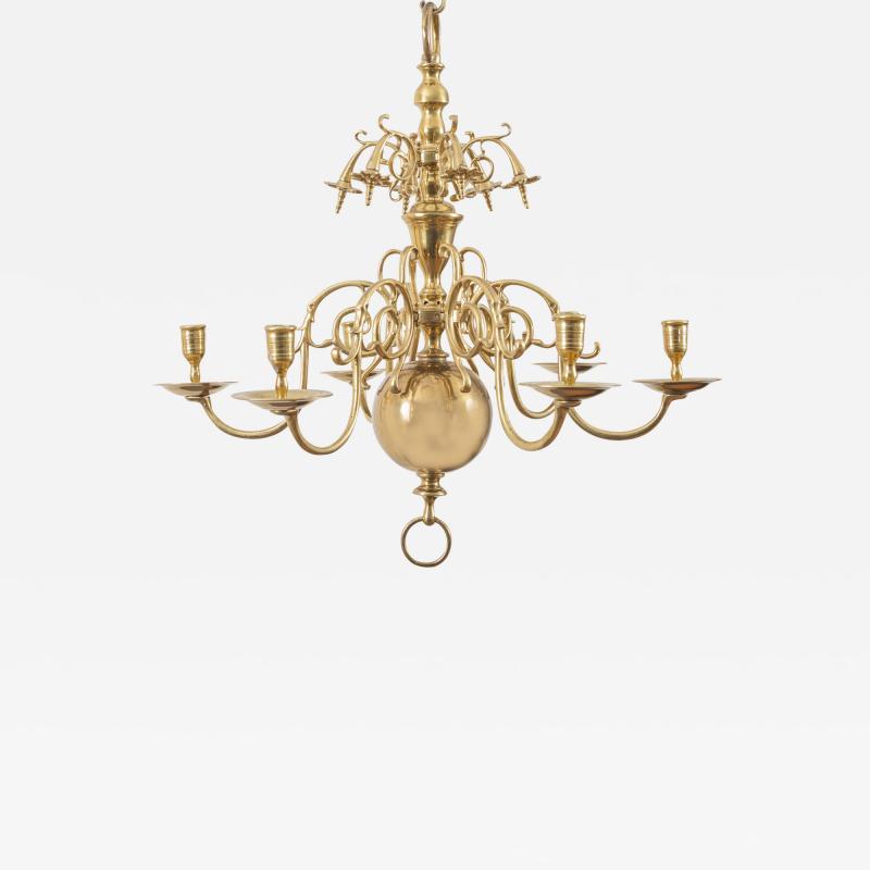 Flemish Brass Six Arm Chandelier