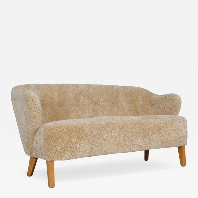 Flemming Lassen Flemming Lassen Ingeborg Sofa in Beech and Honey Sheepskin Asko 1950s