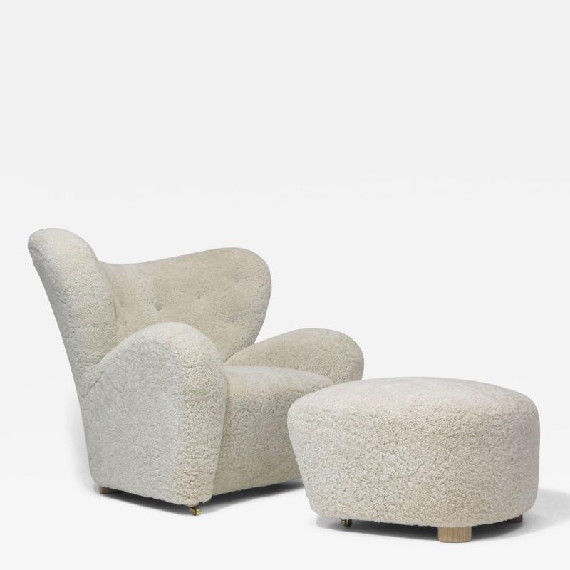 Flemming Lassen Tired Man Sheepskin Lounge Chair and Ottoman