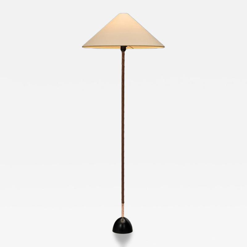 Floor Lamp with Leather Wrapped Stem Europe Mid 20th Century