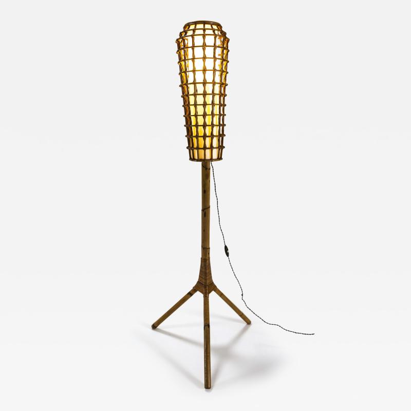 Floorlamp in Bamboo with Woven Structure Italy 1970s